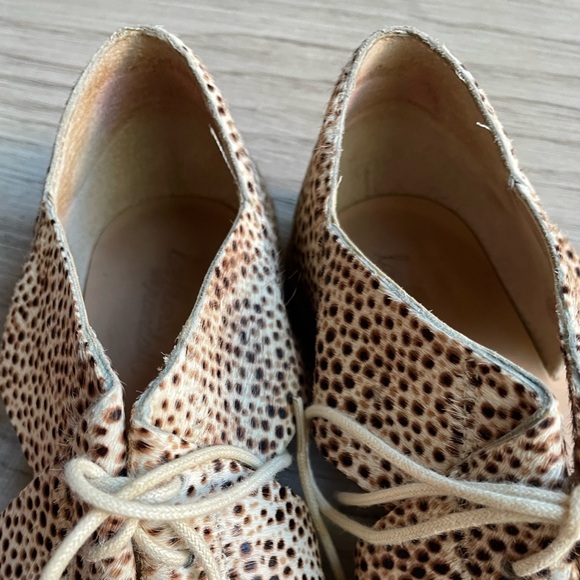 Loeffler Randall Willa Pony Hair Lace Up Oxford Flat Cut Out Brown/Cream SZ 7 - Picture 11 of 14
